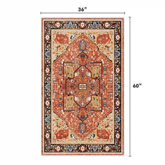 Boho Area Rugs,machine washable area rugs,area rugs for living room, Low Pile Vintage Carpet-3×5: 60"W x 36"D-Blue and Brown-snhomee
