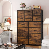 Tall Fabric Dresser for Bedroom with 16 Deep Drawers, Chests of Drawers for Bedroom, Living Room, Wood Top Metal Frame, Storage Drawer for Closet Entryway, Highboy-Furniture > Dresser-Brown-snhomee
