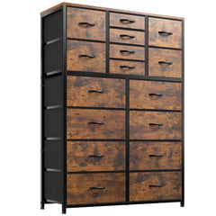 Tall Fabric Dresser for Bedroom with 16 Deep Drawers, Chests of Drawers for Bedroom, Living Room, Wood Top Metal Frame, Storage Drawer for Closet Entryway, Highboy-Furniture > Dresser-Brown-snhomee