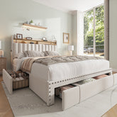 Snhomee Heavy Duty Platform Bed Frame with Storage Drawers - Silent 1200LB Capacity, No Box Spring Needed, Upholstered Headboard