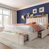 Snhomee Heavy Duty Platform Bed Frame with Storage Drawers - Silent 1200LB Capacity, No Box Spring Needed, Upholstered Headboard