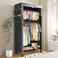 Snhomee 79"H Heavy Duty Rolling Clothing Rack with Cover & Adjustable Height - Wheeled Garment Rack for Hanging, Portable Closet Organizer