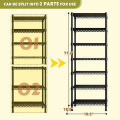 Snhomee 7 Tier Adjustable Heavy Duty Metal Wire Storage Shelving, 71’’H x 18’’W x 18’’D 1176 LBS Capacity Utility Rack for Garage Kitchen Pantry Commercial Storage