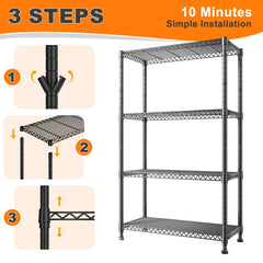 Snhomee Adjustable Metal Wire Shelving Unit, Multipurpose Storage Shelves for Kitchen Pantry Dorm Patio Backyard Indoor & Outdoor