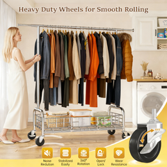Snhomee 71"H Rolling Garment Rack with Storage Basket, Adjustable Clothes Rack Organizer for Laundry Bedroom, Closet, Retail Store