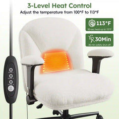 Heated Ergonomic Office Chair, White Home Office Desk Chair with Flip-up Armrests, Reclining Office Chair with Wheels for Bedroom, Dorm Room Essentials & Home Office