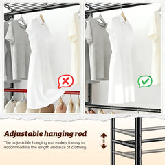 Snhomee 1200LBS Heavy Duty Clothes Rack,Portable Closet Wardrobe with 6 Hanging Rods & 12 Shelves,90.6"W Freestanding Closet Organizer,Garment Rack for Bedroom