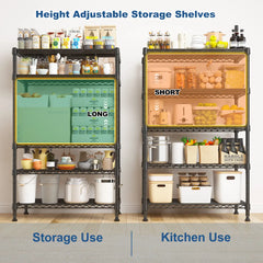 Snhomee Freestanding 5‑Tier Metal Storage Rack, 21.45"W x 62.4"H Adjustable Wire Shelving, Powder Coated Rust & Water Resistant Anti‑Tipping Organizer for Kitchen Pantry