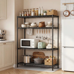 Snhomee Heavy Duty 4 Tier Adjustable Black Steel Wire Storage Shelves, Multipurpose Utility Metal Organizer Rack 35.6"W×16"D×54"H for Garage, Laundry, Bathroom, Kitchen, Pantry & Closet Storage