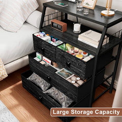 Snhomee LED Nightstand with Charging Station, 4 Fabric Drawers, USB Ports & Power Outlets for Bedroom, Living Room
