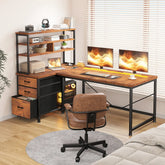 Snhomee L-Shaped Computer Desk with Drawers, 3-Tier Storage Shelves, LED & Charging Station, Reversible Corner Gaming Desk for Home Office
