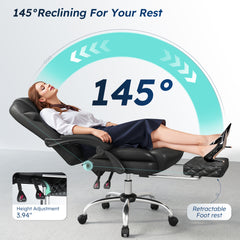 Snhomee Ergonomic Office Chair with Footrest & Lumbar Support – Adjustable Height, 145° Reclining, Ideal for Home Office & Dorm Room Use