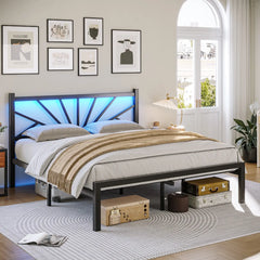 Snhomee LED Metal Bed Frame with Storage Space, 882Lbs & Quiet Support, No Box Spring Needed