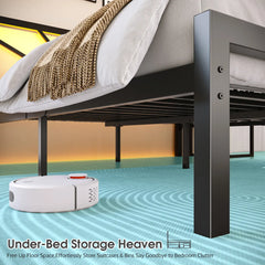 Snhomee LED Metal Bed Frame with Storage Space, 882Lbs & Quiet Support, No Box Spring Needed