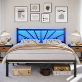 Snhomee LED Metal Bed Frame with Storage Space, 882Lbs & Quiet Support, No Box Spring Needed