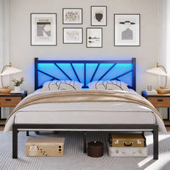 Snhomee LED Metal Platform Bed Frame with Storage Space, 882Lbs & Quiet Support, No Box Spring Needed