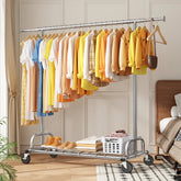Snhomee 75"W Heavy Duty Rolling Garment Rack, 485 LBS Expandable Clothes Rack with Lockable Wheels for Bedroom Laundry Room