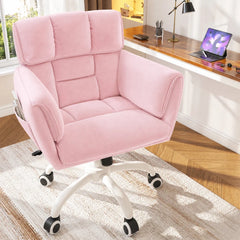 Snhomee Modern Adjustable Office Chair with Wheels, Comfortable Desk Chair with Side Pocket, Skin-Friendly Upholstered Computer Chair for Home Office, Dorm Room Essentials