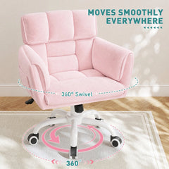 Snhomee Modern Adjustable Office Chair with Wheels, Comfortable Desk Chair with Side Pocket, Skin-Friendly Upholstered Computer Chair for Home Office, Dorm Room Essentials