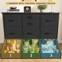 Snhomee Fabric Drawer Storage Dresser with Open Compartments, Large Capacity, Multi-Section Organizer with Stable Base