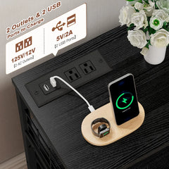 Snhomee LED Nightstands with Charging Station, 4 Fabric Drawers, USB Ports & Power Outlets for Bedroom, Living Room