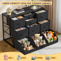 Snhomee Fabric Drawer Storage Dresser with Open Compartments, Large Capacity, Multi-Section Organizer with Stable Base