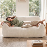 Snhomee Single & Double Corduroy Bean Bag Chair with PU Leather Armrest, Fluffy Lounge Sofa for Bedroom Dorm