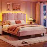 Snhomee Bed Frame with Cloud Headboard, LED Lights, Noise Free & Easy Assembly, Cute Aesthetic Bedroom Platform