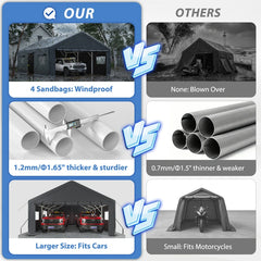 Snhomee Portable Metal Carport, 20x20 FT Garage Carports Near Me with Removable Sides, Roll-up Doors & Mesh Windows, Waterproof & UV Protected for Cars, Boats, Outdoor Storage, Backyard Party