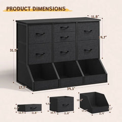 Snhomee Fabric Drawer Storage Dresser with Open Compartments, Large Capacity, Multi-Section Organizer with Stable Base