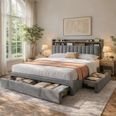 Snhomee Upholstered Bed Frame with Storage, High Weight Capacity, Silent Platform Bed, No Box Spring Needed