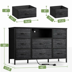 Raybee Wide Dresser TV Stand with 8 Drawers-Furniture > Console Table-39.4" L x 11.8" W x29.7" H-Black-snhomee