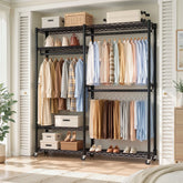 Snhomee Heavy Duty Clothes Rack with Wheels, Freestanding Portable Closet, Rolling Garment Rack For Hanging