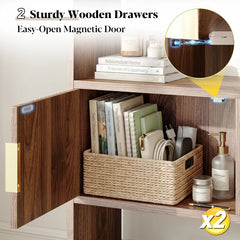 Snhomee Expandable Bookshelve,L Shaped Corner Bookshelf with 2 Enclosed Storage Cabinet, Rustic Farmhouse Bookshelf for Bedroom, Living Room, Home Office
