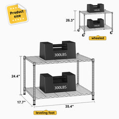 Snhomee 35.4" W Shelving Units with Wheels & Gaskets, 2-Tier Wire Rack Shelving Height Adjustable for Living Room, Kitchen & Bathroom