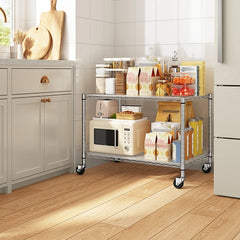 Snhomee 35.4" W Shelving Units with Wheels & Gaskets, 2-Tier Wire Rack Shelving Height Adjustable for Living Room, Kitchen & Bathroom