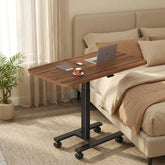 Snhomee Side Table with Wheels, C Shaped Table with Extended Desktop, Adjustable Rolling Desk for Small Space, Bedroom