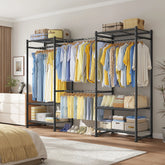 Snhomee 1200lbs Heavy Duty Metal Garment Rack, Expandable 3 Column Adjustable Closet Organizer System, Freestanding Wardrobe Storage Unit for Bedroom