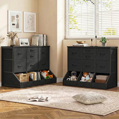 Snhomee Fabric Drawer Storage Dresser with Open Compartments, Large Capacity, Multi-Section Organizer with Stable Base