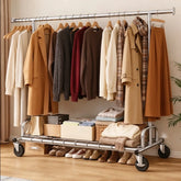 Snhomee 75"W Heavy Duty Rolling Garment Rack, 485 LBS Expandable Clothes Rack with Lockable Wheels for Bedroom Laundry Room