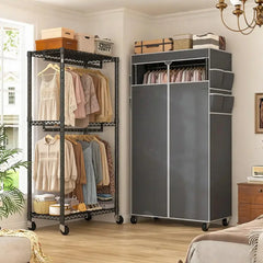 Snhomee 79"H Rolling Clothes Rack with Cover & Adjustable Height - Portable clothes Rack for Hanging, Heavy Duty Portable Closet with Wheels, Clothes rack Clothing