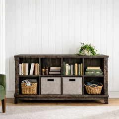 Snhomee 8 Cube Farmhouse Bookshelf, 2-Tier Wooden Cube Storage Organizer, Heavy-Duty Storage Shelf for Living Room, Bedroom & Entryway