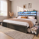 Snhomee Bed Frame with 4-Tier Storage Headboard, Fast Charging Station & Smart LED Light, 880 lbs Heavy Duty Support,Easy Assembly
