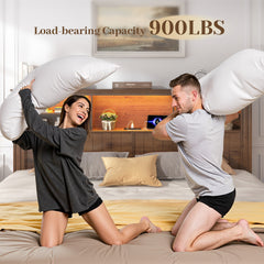 Snhomee Queen Size Bed Frame with LED Headboard & Storage - 900LB Capacity Platform Bed with Charging Station & 4 Underbed Drawers, No Box Spring Needed, Farmhouse