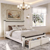 Snhomee Platform Bed Frame with Storage, 51.25" High Headboard, 900LBS Weight Capacity, Farmhouse Style, Noise-Free, No Box Spring Needed