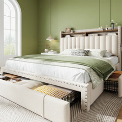 Snhomee Upholstered Bed Frame with Storage, High Weight Capacity, Noise-Free, Easy Assembly, No Box Spring Needed