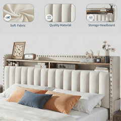 Snhomee Upholstered Platform Bed Frame with Storage, 2 Drawer Bed Frame with Padded Headboard, 900LBS Weight Capacity, Noise-Free, No Box Spring Needed