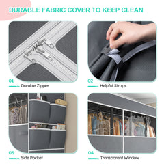 90.8 Inch Wide Commercial Clothing Rack - 1200 lb Heavy Duty Garment Rack with Zippered Dustproof Cover, Steel Frame Industrial Storage System for Retail/Warehouse/Home, Lockable Wheels & Anti-Tip Design-Home Storage > Clothes Rack-Black-snhomee