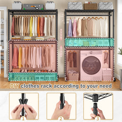 Snhomee 440LBS Heavy Duty Clothing Rack with Wheels,Clothes Rack with Cover,Portable Closet with Wheels