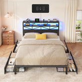 Snhomee Bed Frame with 4-Tier Storage Headboard, Fast Charging Station & Smart LED Light, 880 lbs Heavy Duty Support,Easy Assembly